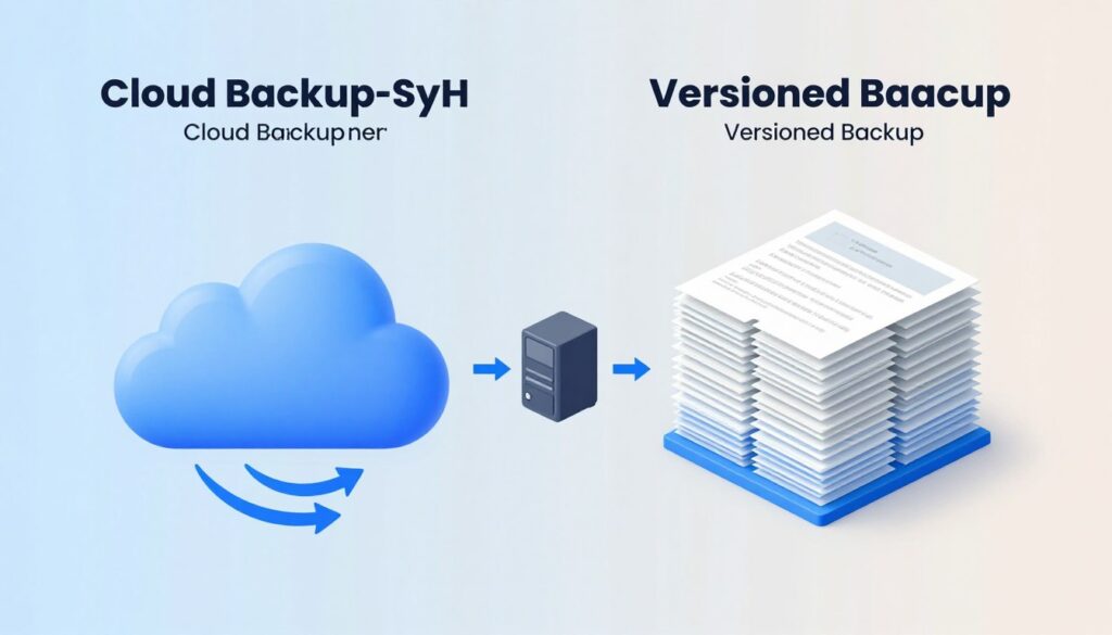 Diagram illustrating the difference between cloud backup syncing and true versioned backup