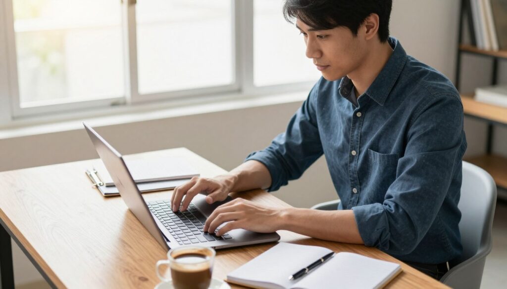 person working on laptop freelancing for online money-making tips