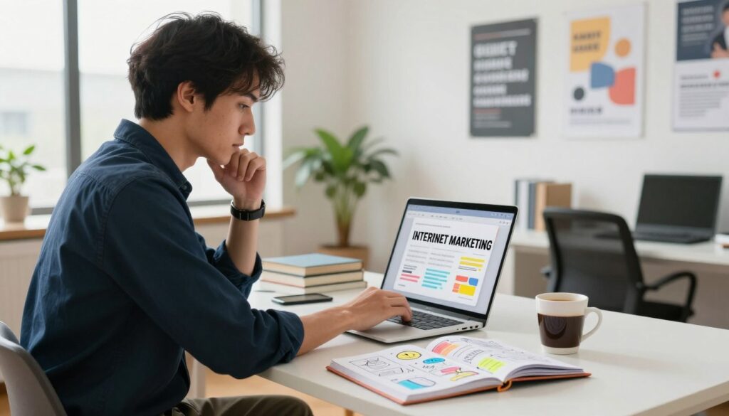 A person creating a digital product for internet marketing for beginners A person creating a digital product for internet marketing for beginners