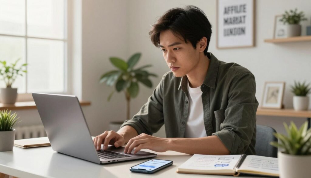 A person earning quick cash online through affiliate marketing on a laptop A person earning quick cash online through affiliate marketing on a laptop