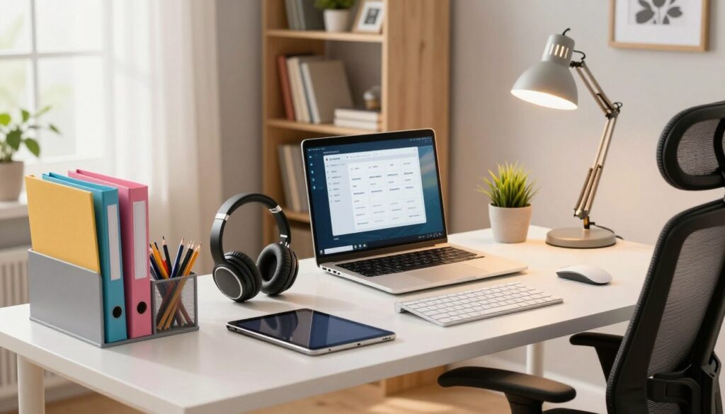 Home business toolkit with essential software and hardware for a productive home office setup. Home business toolkit with essential software and hardware for a productive home office setup.