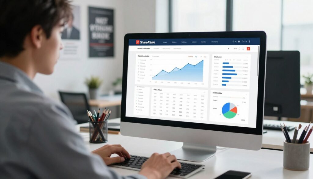 ShareASale affiliate network dashboard and network graphic ShareASale affiliate network dashboard and network graphic