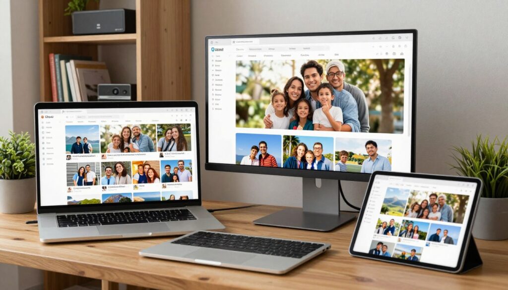 Accessing photo and video cloud storage on multiple screens